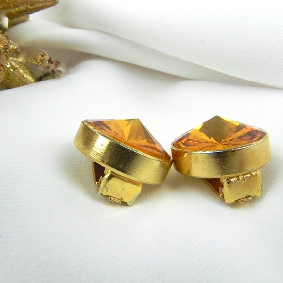 Citrine Italian Earrings | Vintage Large Orange Gemstone Earrings - Picture 5 of 9